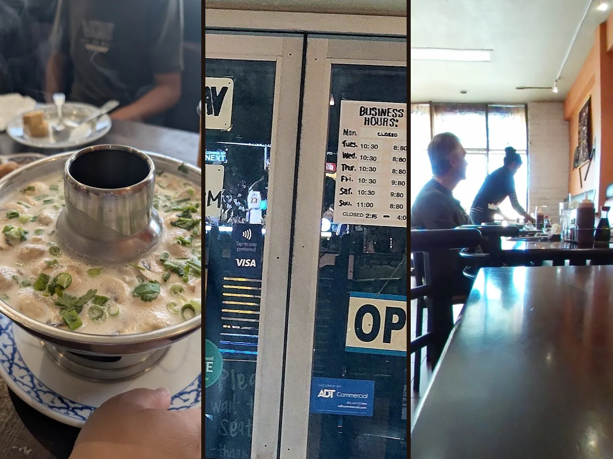Thai dishes on a casual restaurant table.