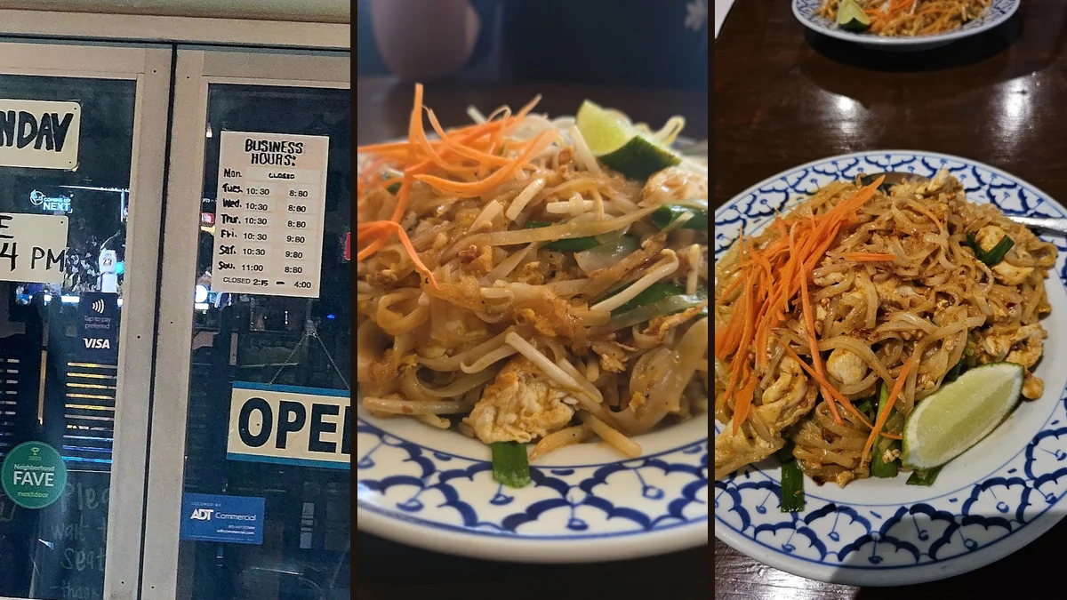 Thai dishes on a casual restaurant table.